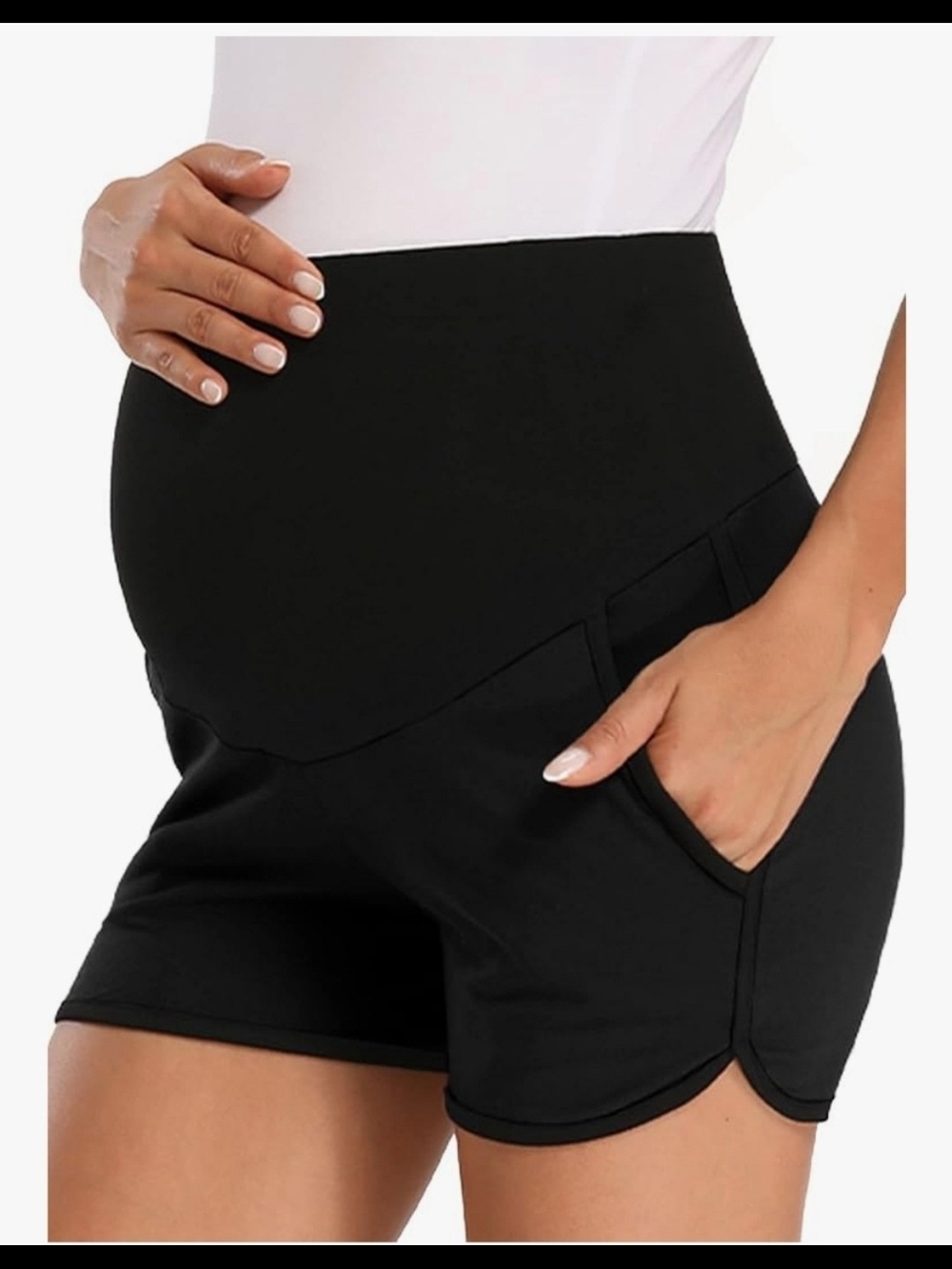 Maternity High-Waist Black Shorts with Pocket